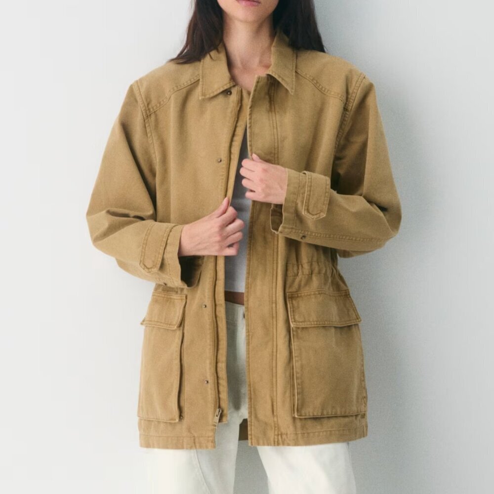Aritzia TNA Jasper Field Jacket Relaxed Cotton Canvas Vintage Topaz Tan *Altered